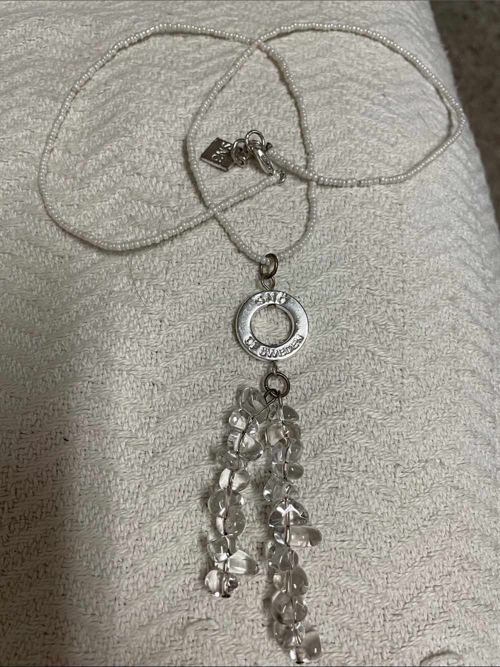Sno of Sweden Delicate Clear Crystal Beaded Tassel Necklace -